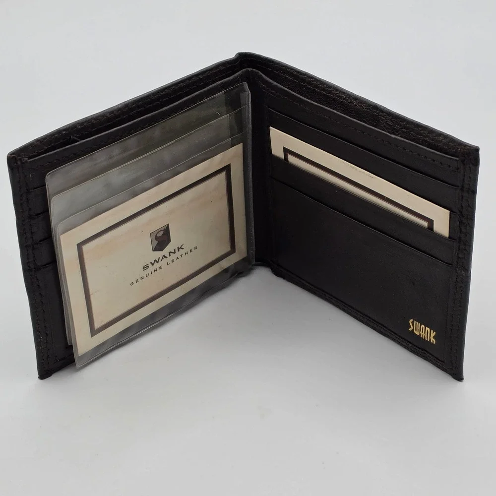 Swank Bifold Wallet Mens OS‎ Black Like New Genuine Leather Card Slots Vintage
